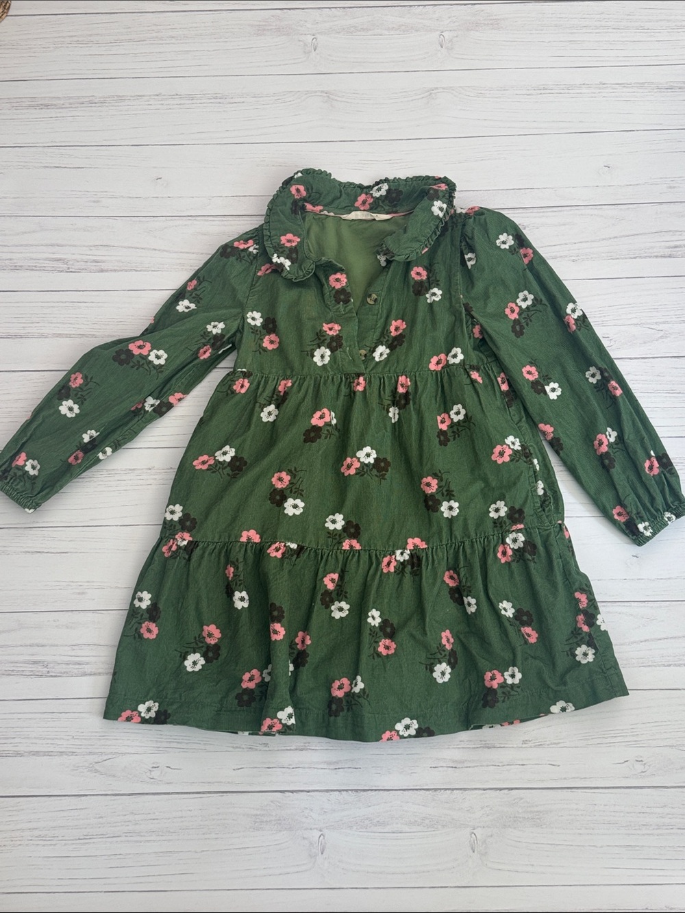 Girls Green Floral Ruffle Dress